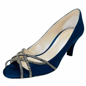 navy peep toe pumps